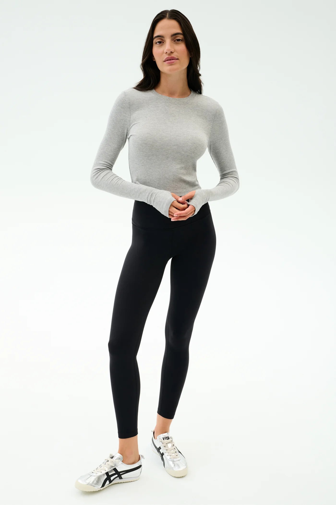 SPLITS59-LOUISE RIB LONG SLEEVE CROP GREY