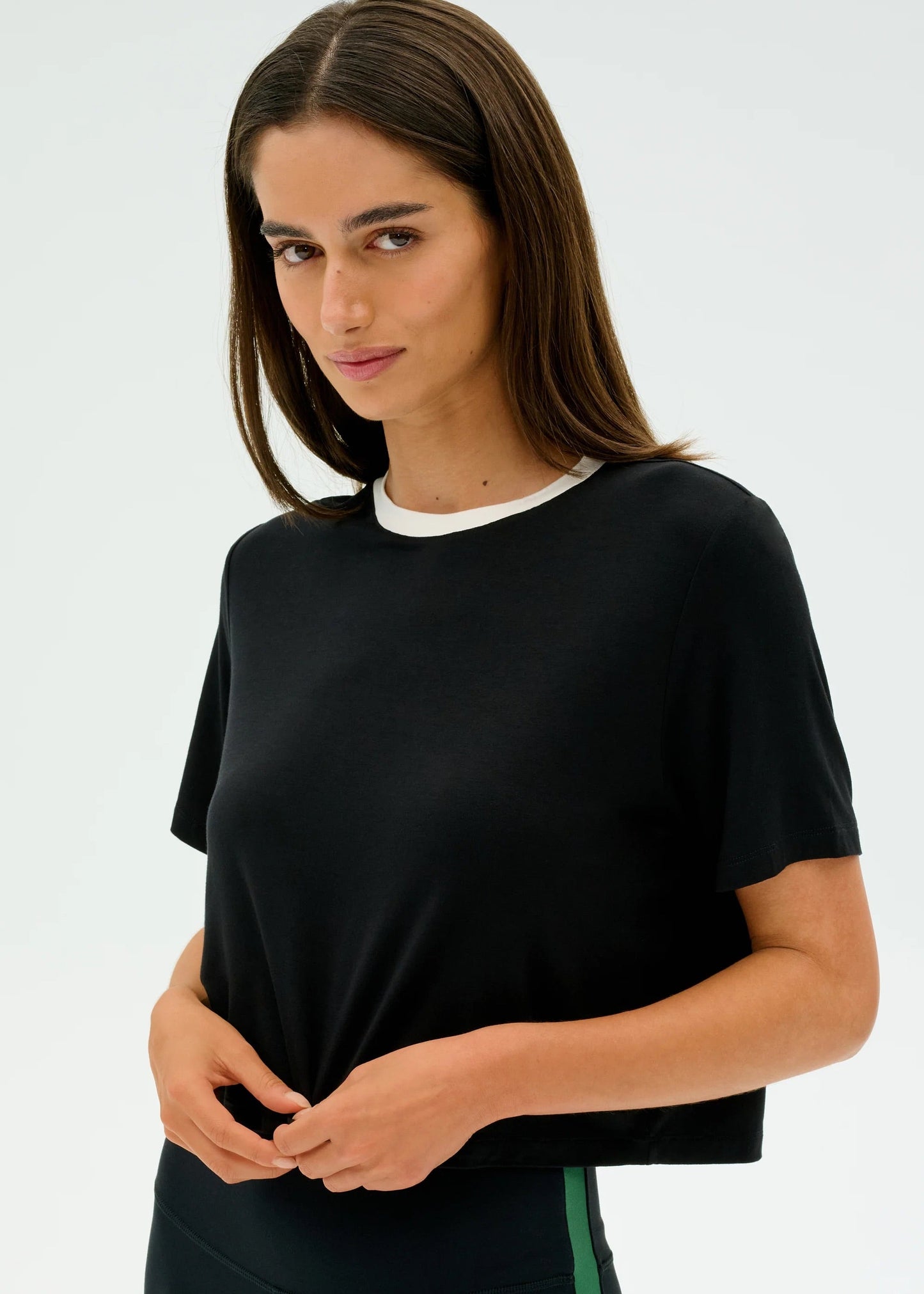 SPLITS59- DJUNA CROP RINGER- BLACK/WHITE