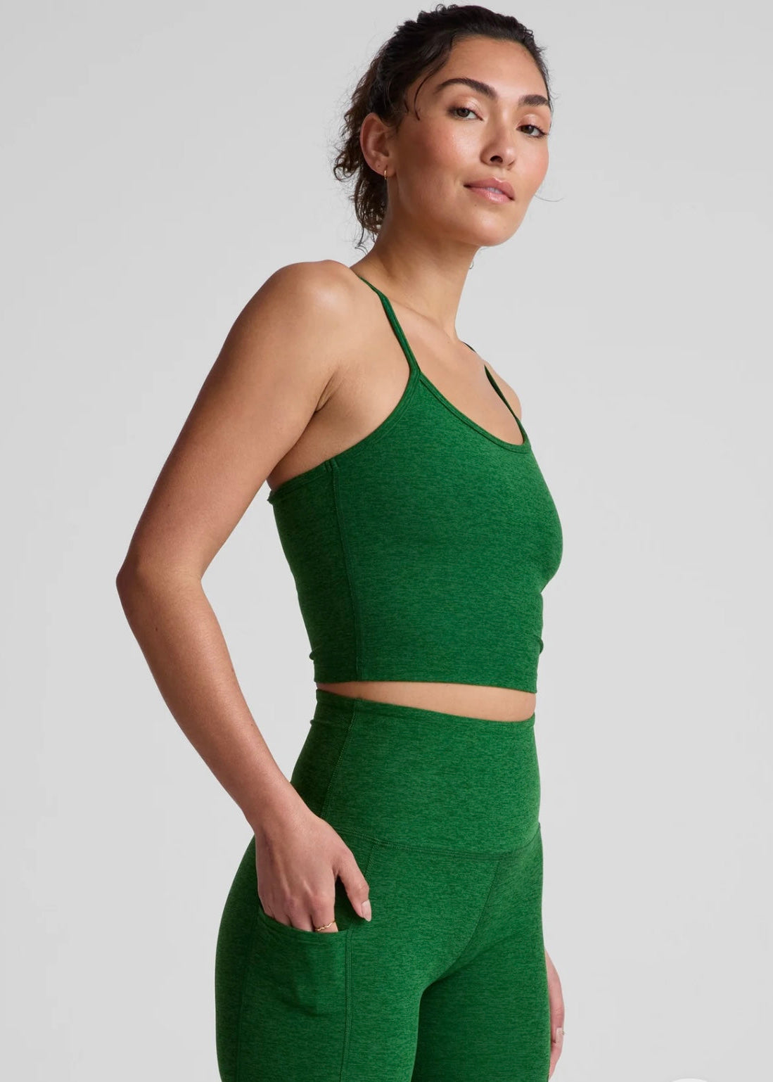 BEYOND YOGA- SPACEDYE SLIM RACERBACK CROPPED TANK-GREEN
