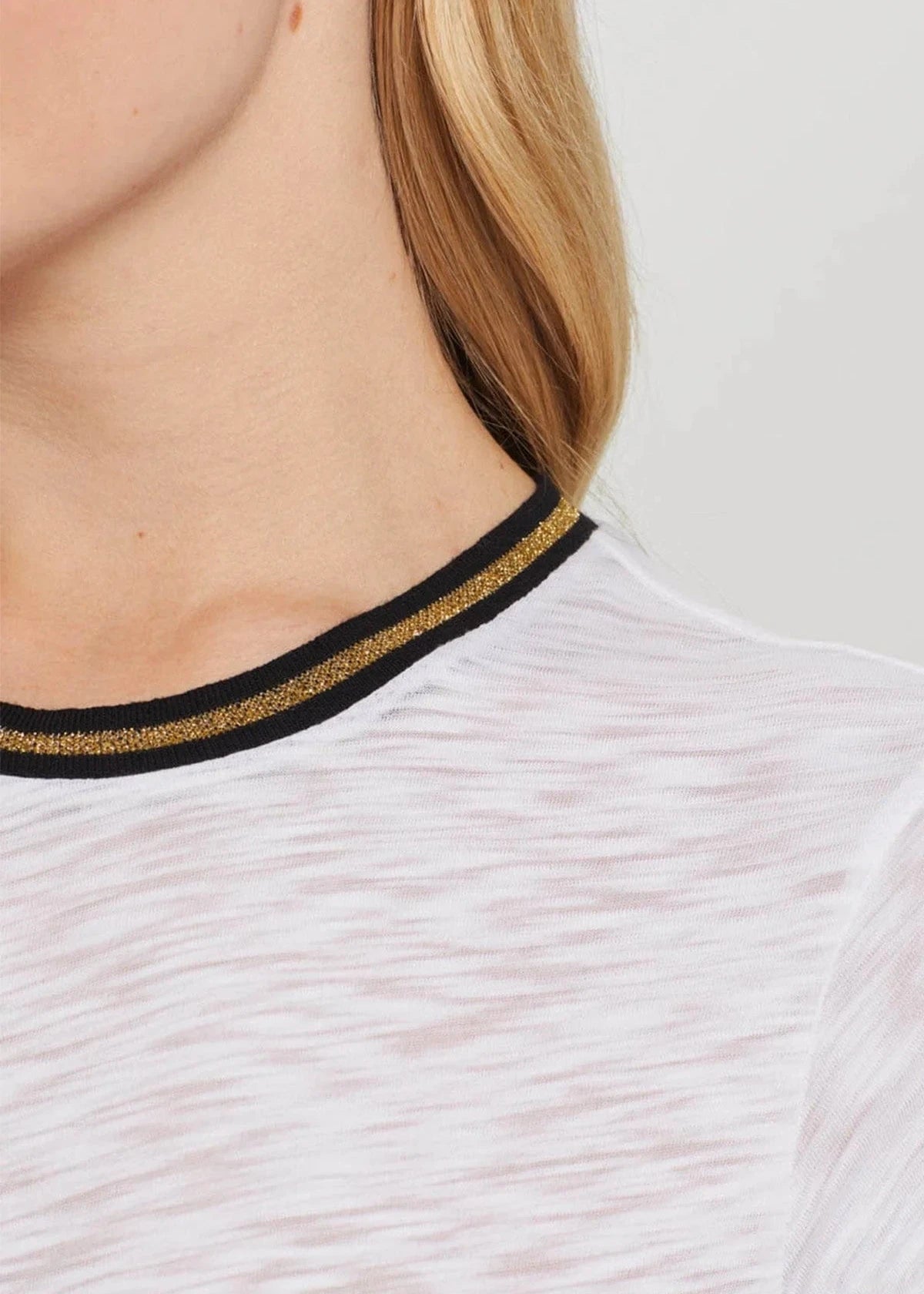 GOLDIE- L/S GOLD TIPPED RINGER TEE-WHITE