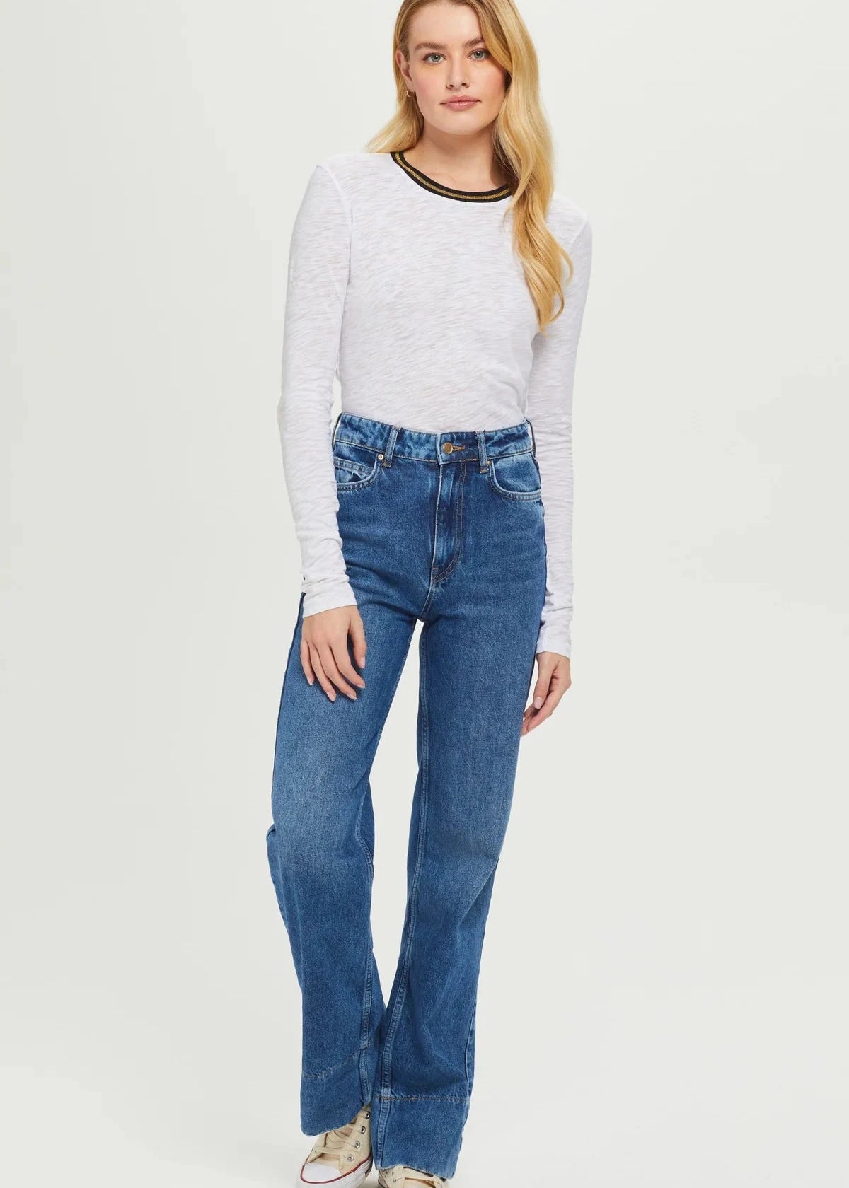 GOLDIE- L/S GOLD TIPPED RINGER TEE-WHITE