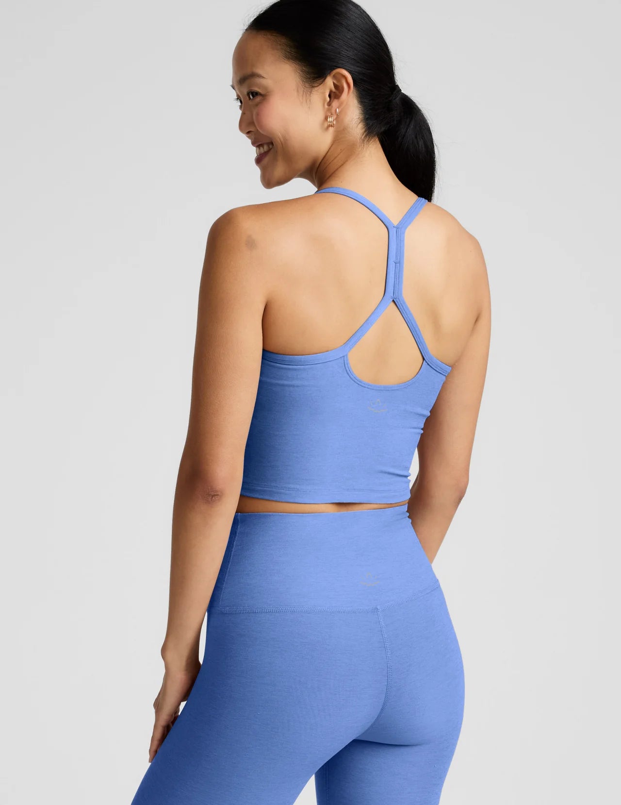 BEYOND YOGA- SPACEDYE SLIM RACERBACK CROPPED TANK WILDFLOWER BLUE