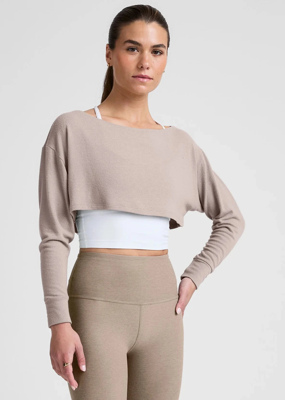 BEYOND YOGA- DUET 2-WAY CONVERTIBLE SHRUG OATMEAL