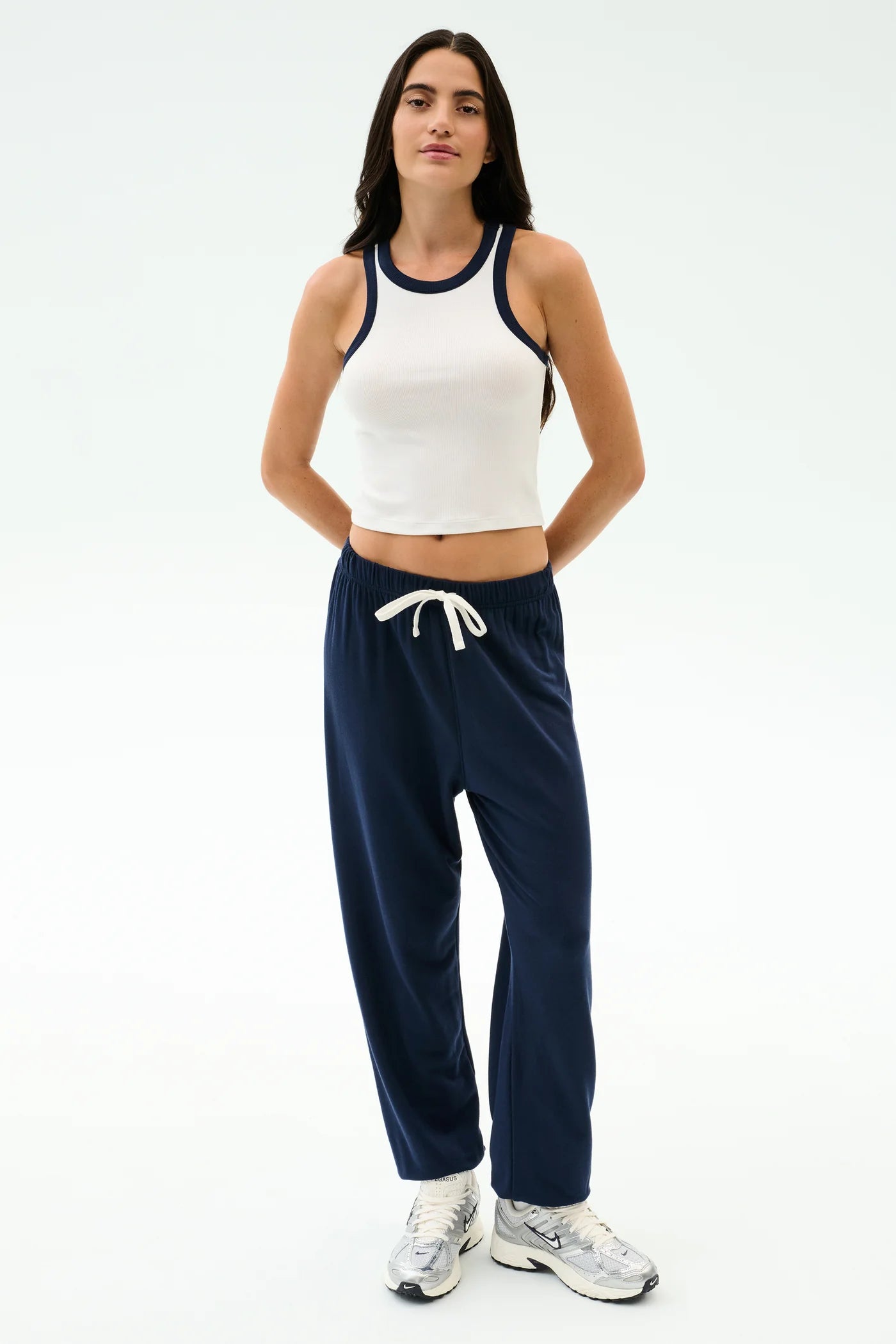 SPLITS59- KIKI RIB CROP TANK INDIGO/WHITE
