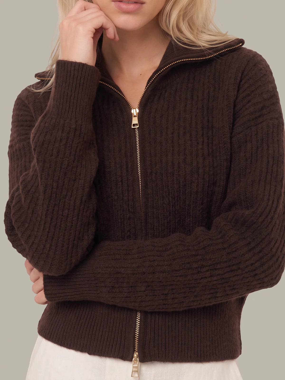 525 WESLEY CROPPED ZIP FUZZY JACKET CHOCOLATE PLUM