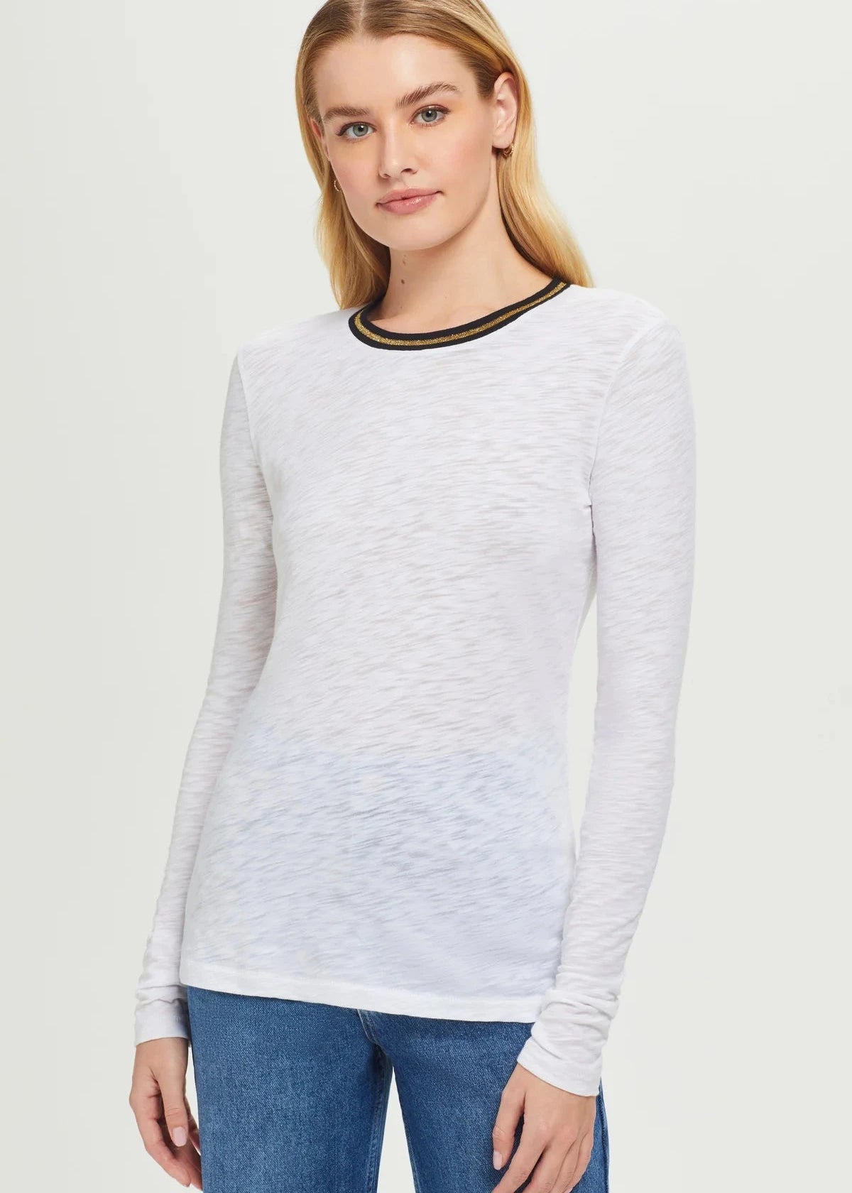 GOLDIE- L/S GOLD TIPPED RINGER TEE-WHITE