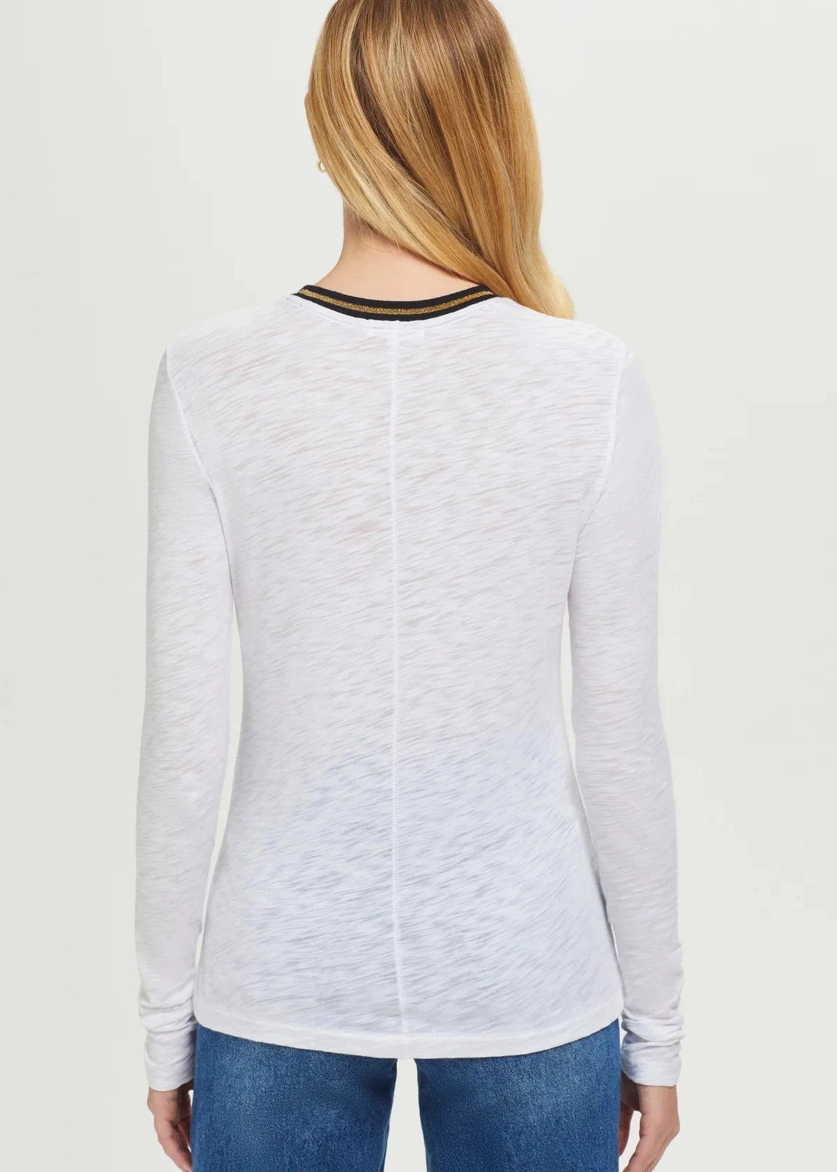 GOLDIE- L/S GOLD TIPPED RINGER TEE-WHITE