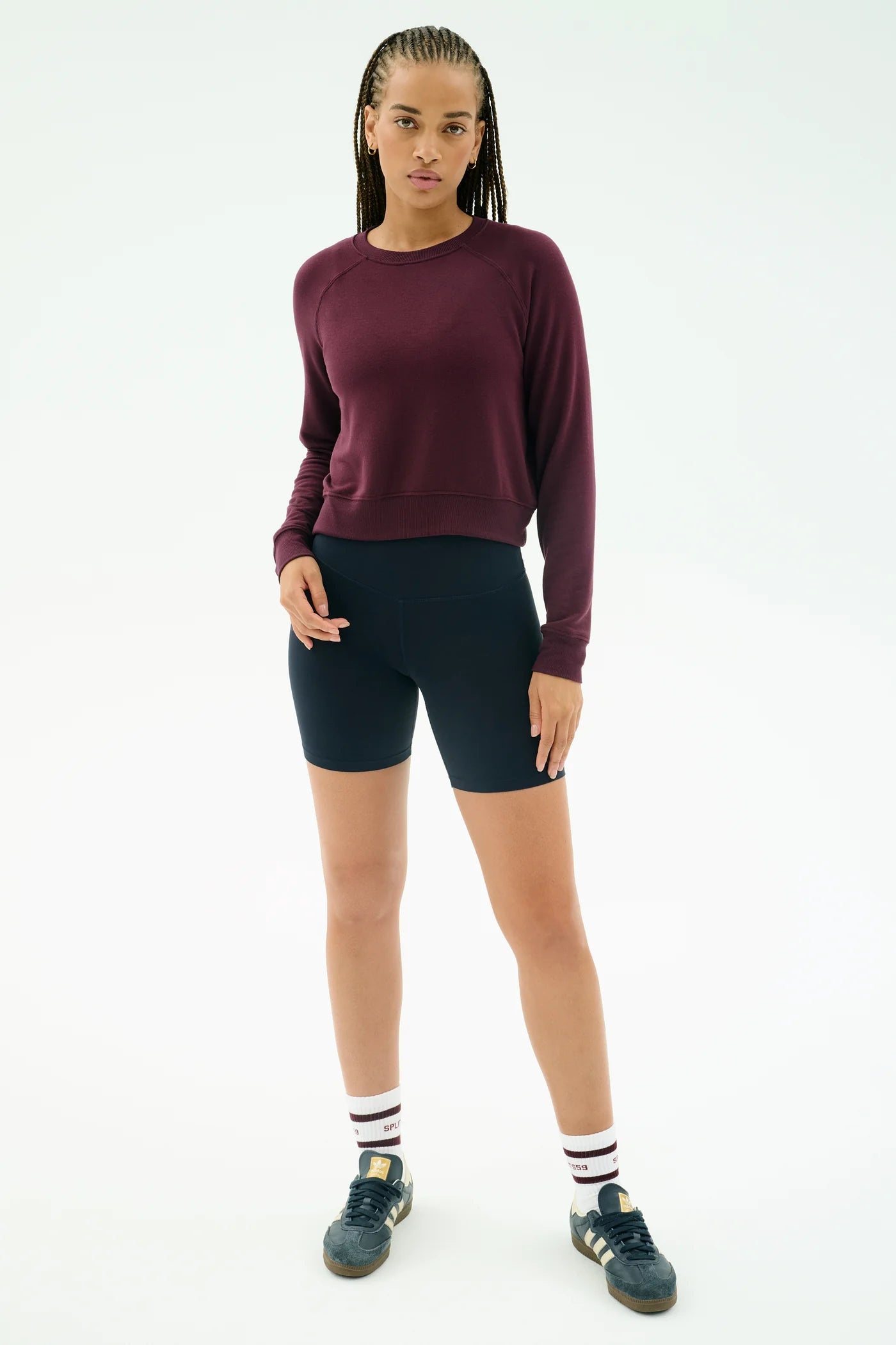 SPLITS59- BROOKS FLEECE LONG SLEEVE SWESTSHIRT DARK CHERRY