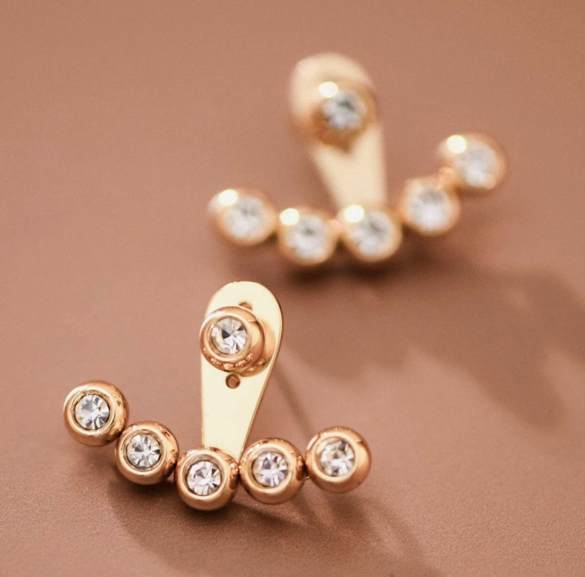 18K GOLD PLATED WHITE CRYSTAL EAR JACKET STUDS