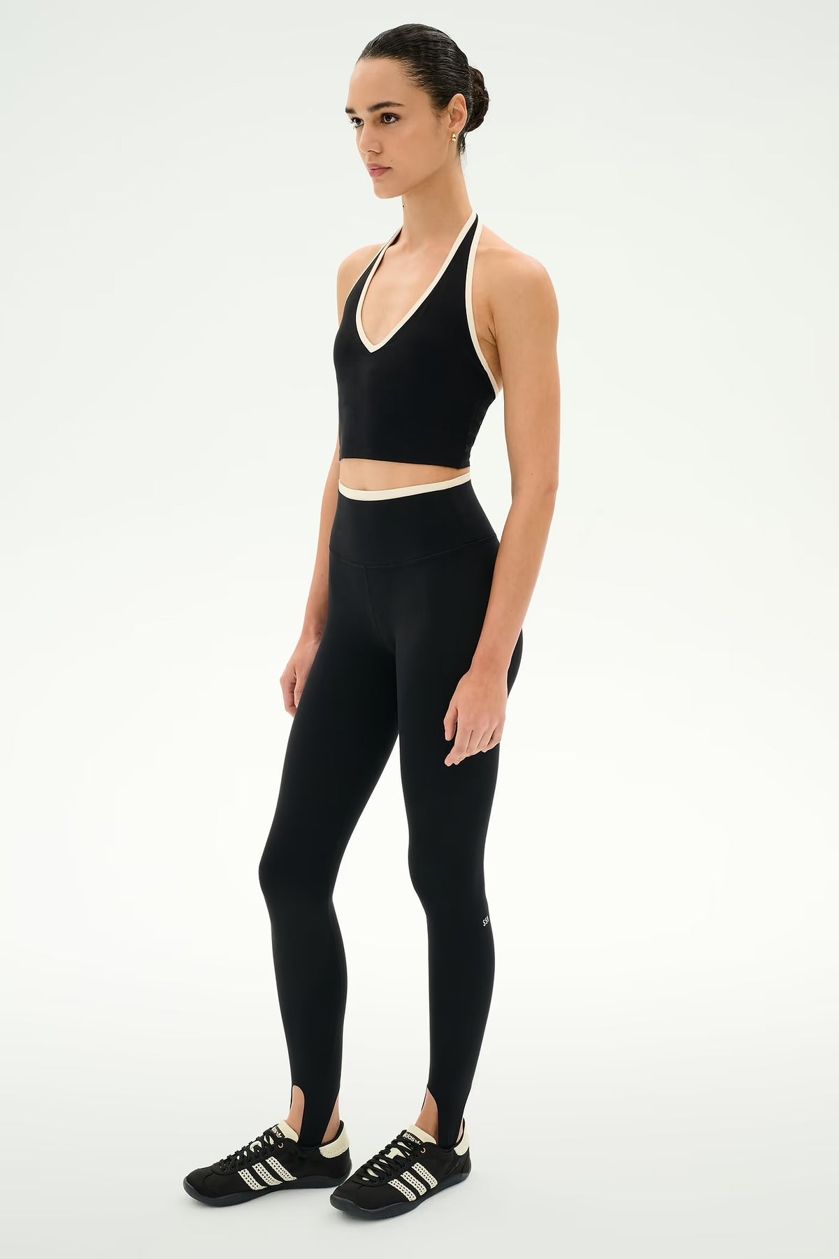 SPLITS59- RORY AIRWEIGHT HALTER BRALETTE BLACK/CREME