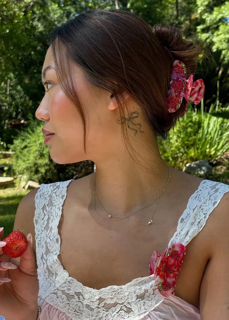 EMI JAY- SWEETHEART HAIR CLIP- PINK SWIRL WITH STRAWBERRIES