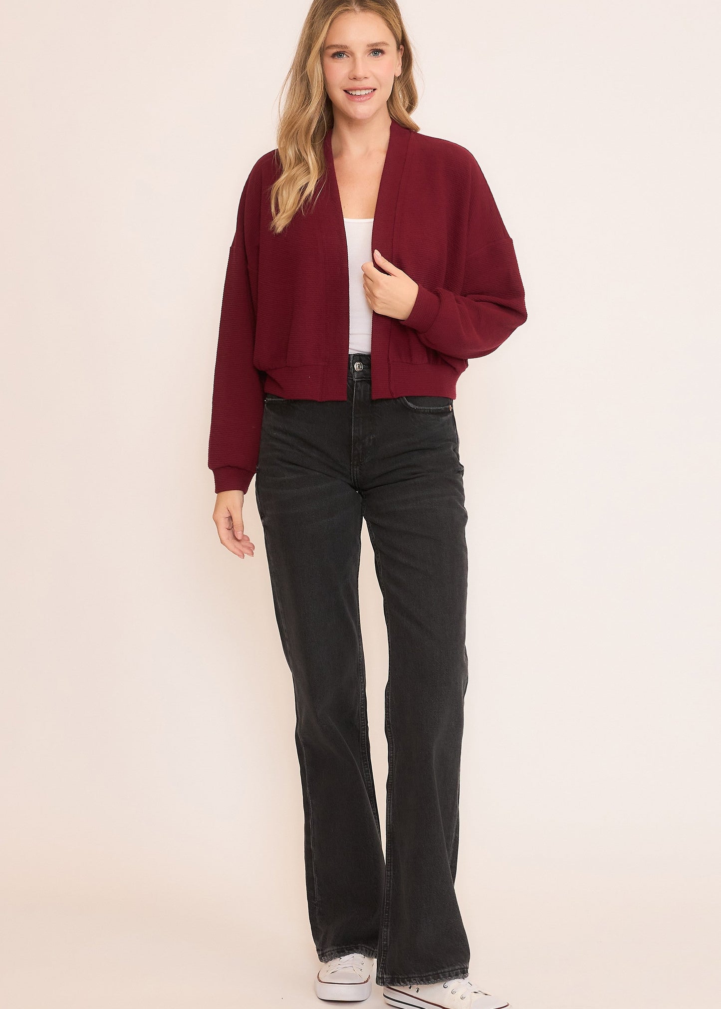 SEERSUCKER SEMI CROPPED CARDIGAN