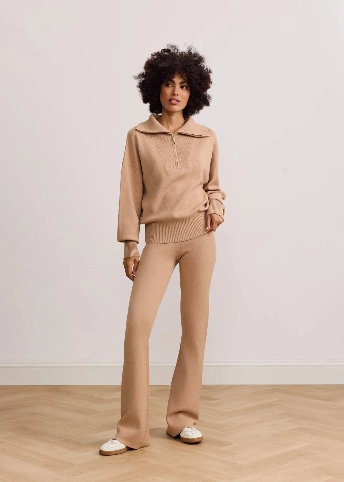 LUNE- OLLY HALF ZIP KNIT SWEATER- CAMEL