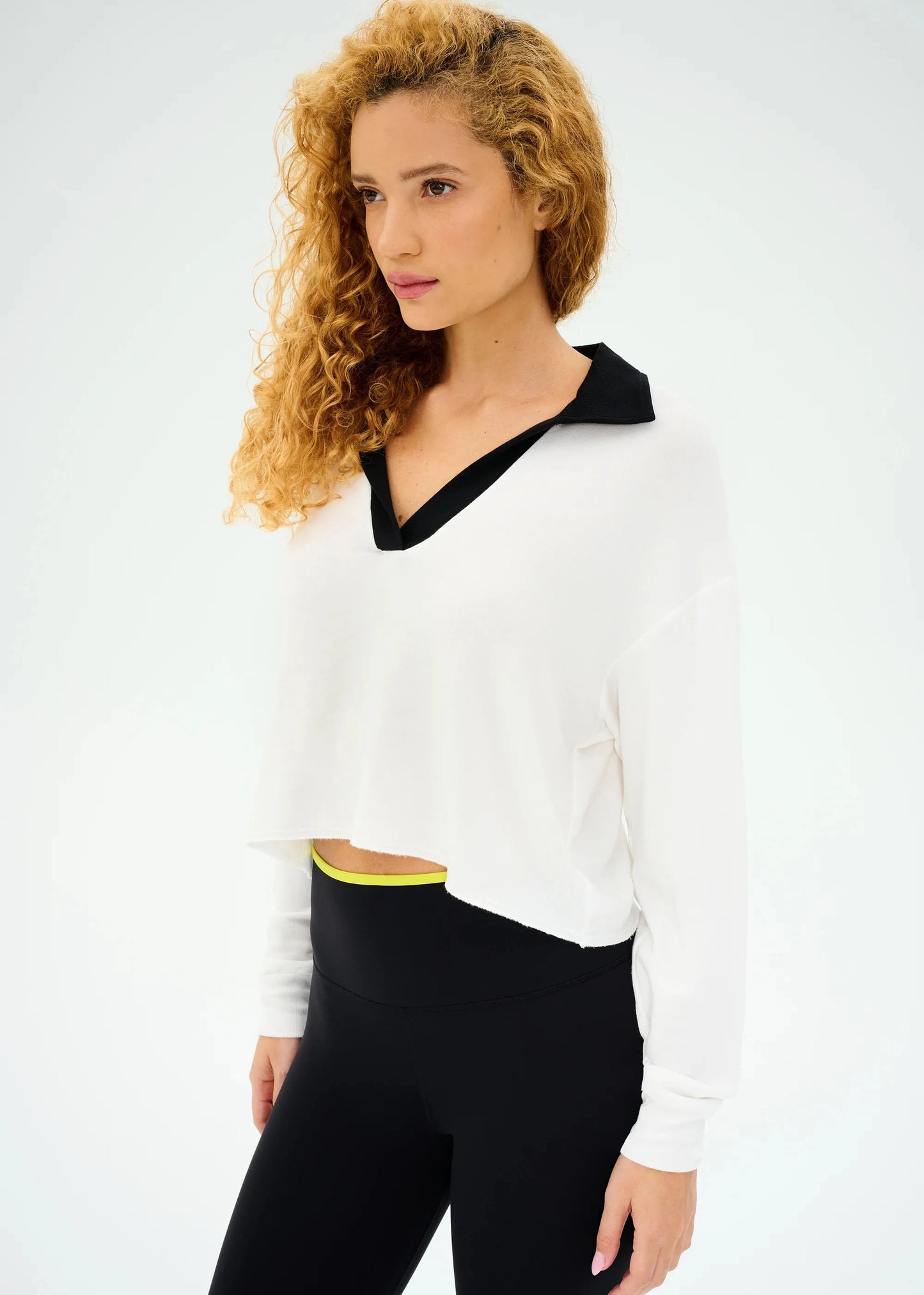 SPLITS59- JOAN FLEECE POLO- WHITE/BLACK