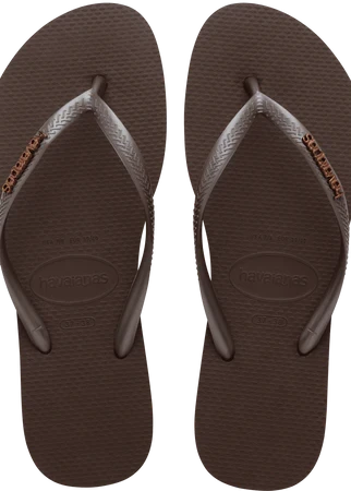 HAVAIANAS- SLIM LOGO METALLIC SANDAL DARK BROWN