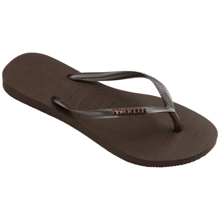 HAVAIANAS- SLIM LOGO METALLIC SANDAL DARK BROWN