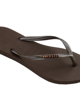 HAVAIANAS- SLIM LOGO METALLIC SANDAL DARK BROWN