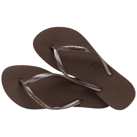 HAVAIANAS- SLIM LOGO METALLIC SANDAL DARK BROWN