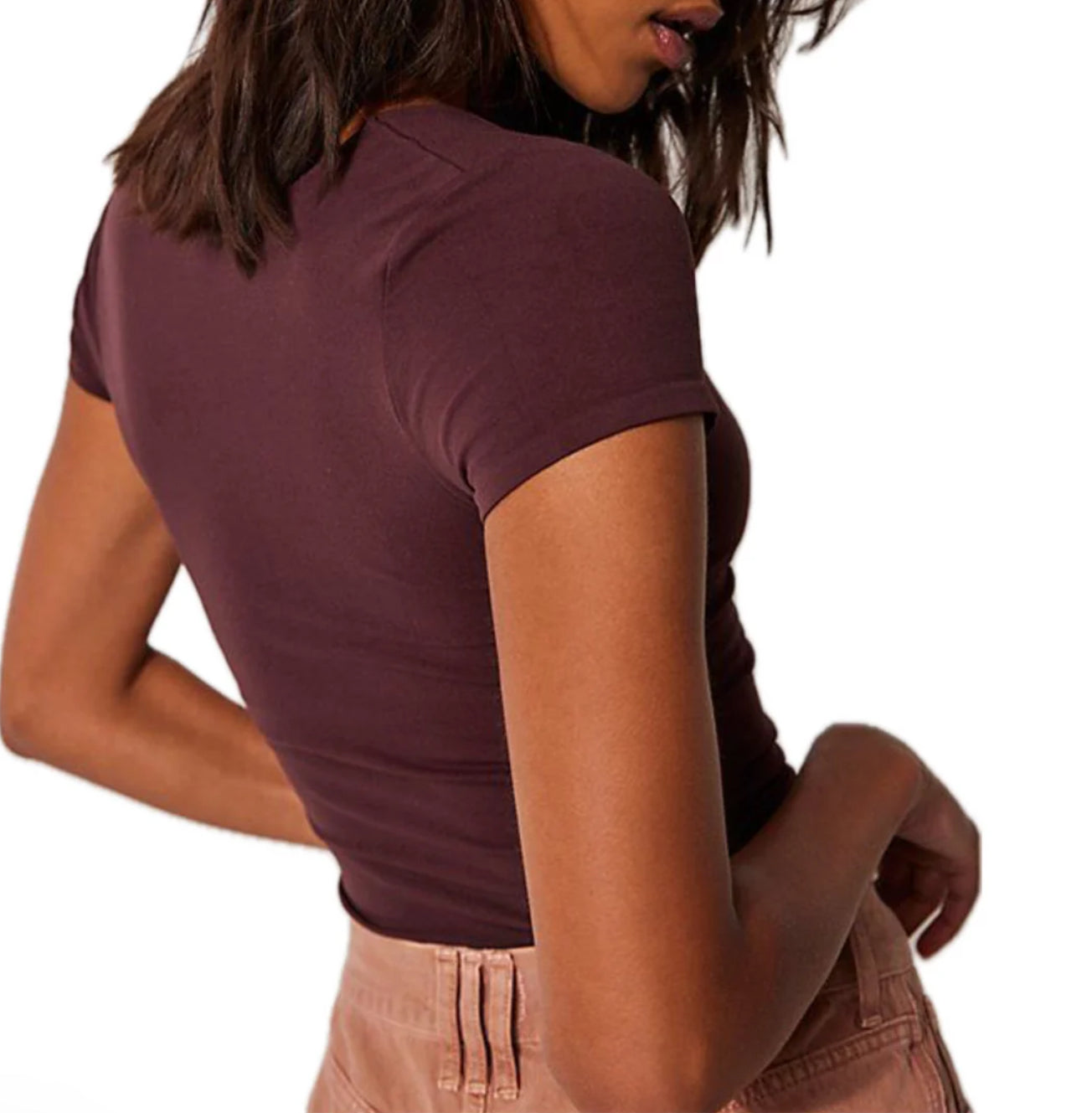 FREE PEOPLE- CLEAN LINES BABY TEE- FRENCH CHOCOLATE