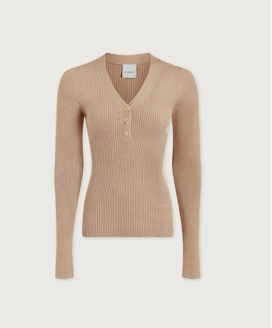 VARLEY- BIANCA V-NECK RIB KNIT TOP CEMENT