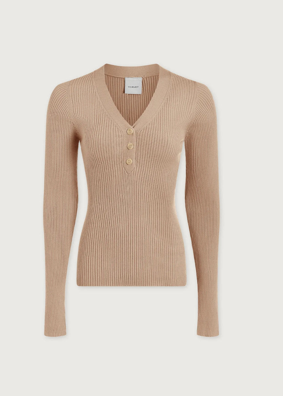 VARLEY- BIANCA V-NECK RIB KNIT TOP CEMENT