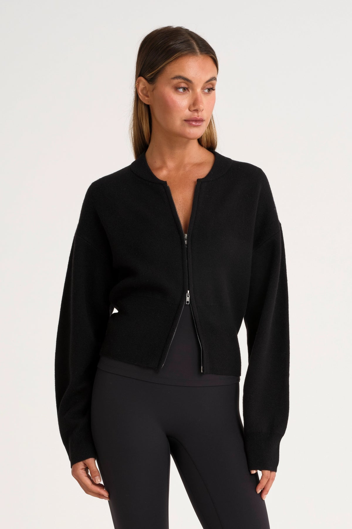 ALL FENIX- TWO WAY ZIP KNIT BOMBER BLACK