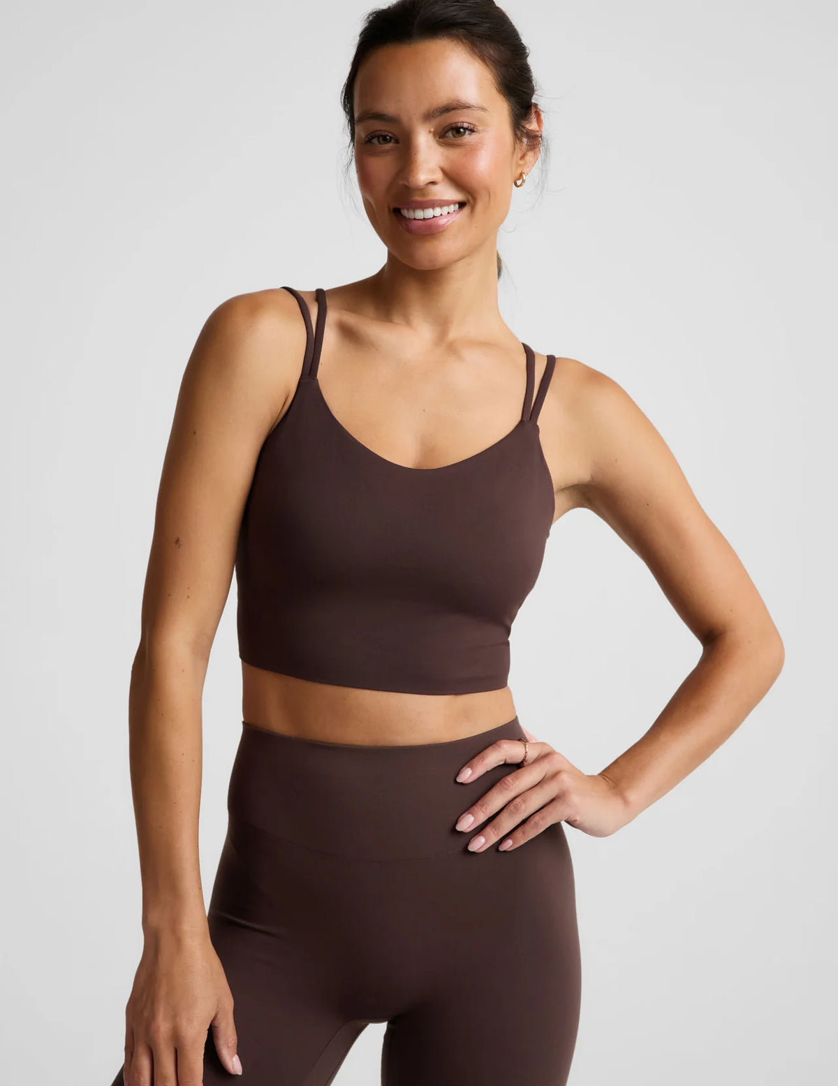 BEYOND YOGA- GLOWZONE STRAPPY CROPPED TANK COCOA PLUM