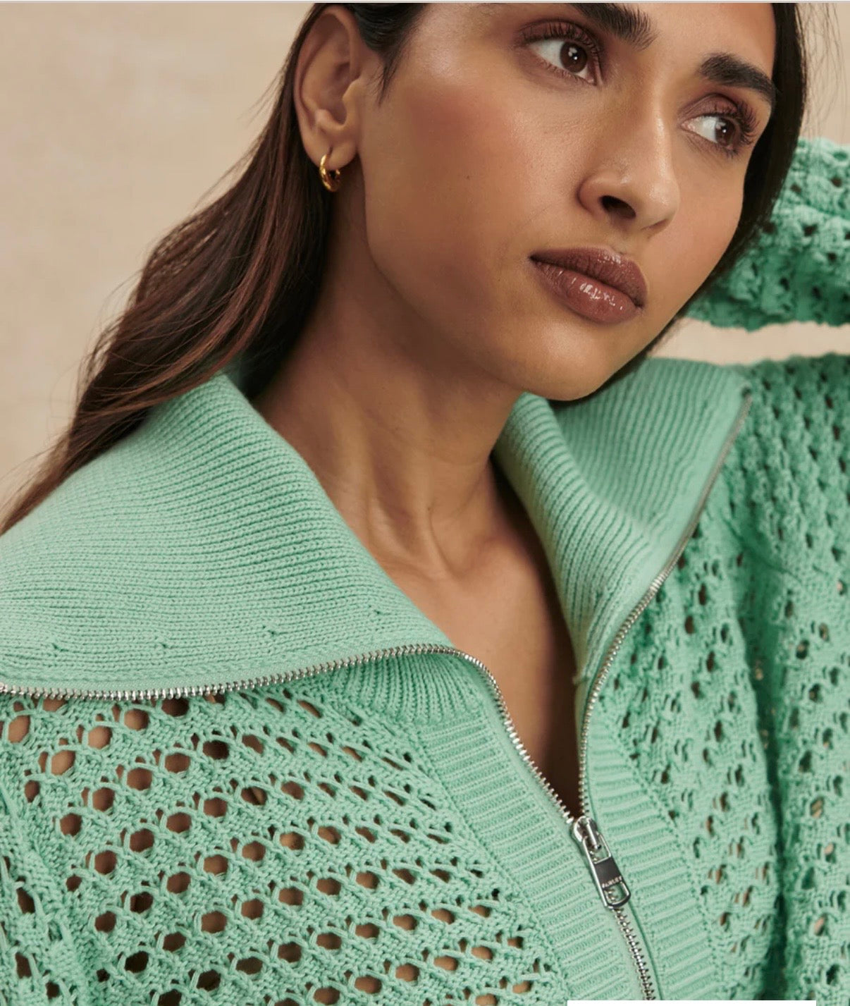 VARLEY- ELOISE FULL ZIP KNIT DUSTY JADE GREEN