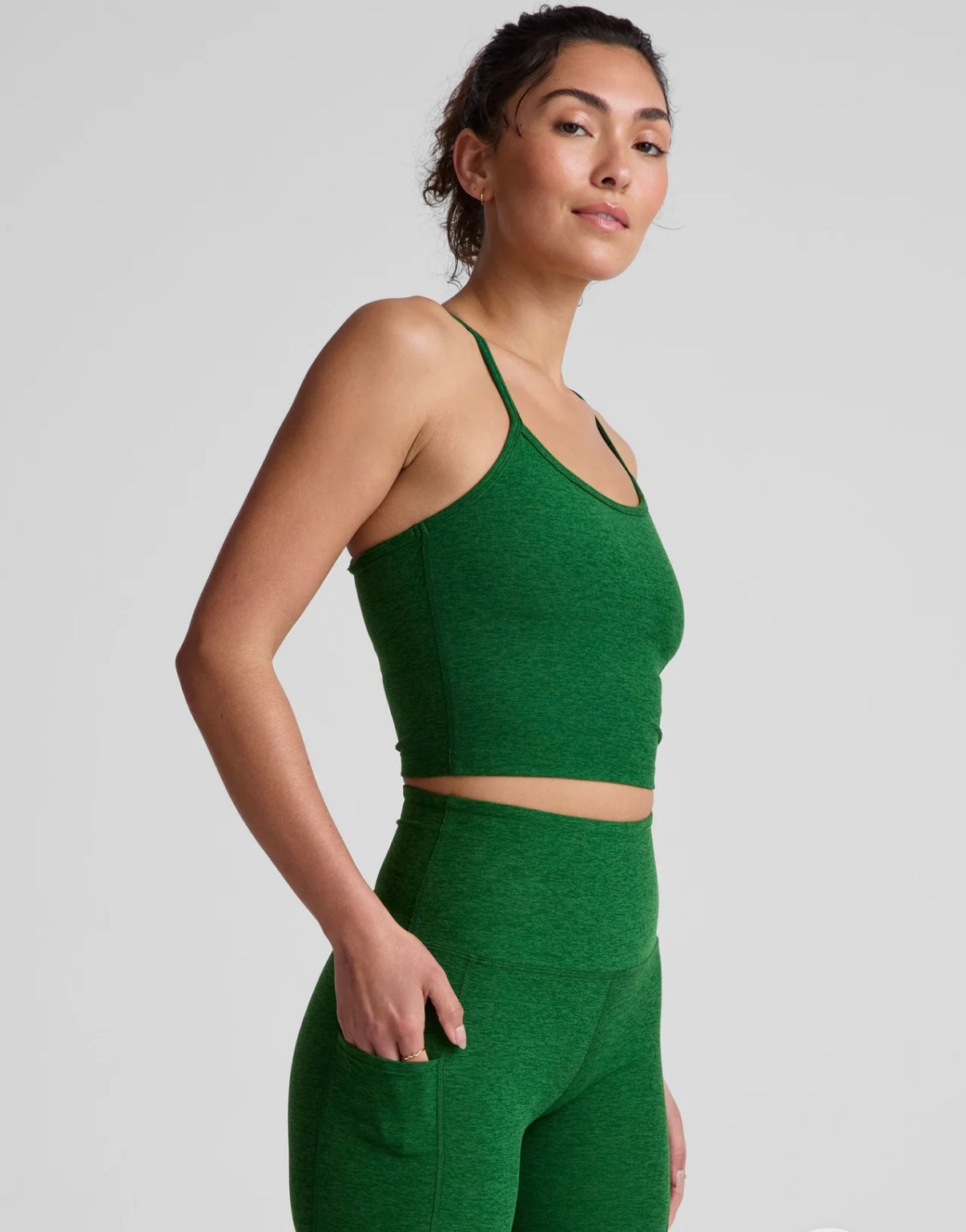 BEYOND YOGA- SPACEDYE SLIM RACERBACK CROPPED TANK-GREEN
