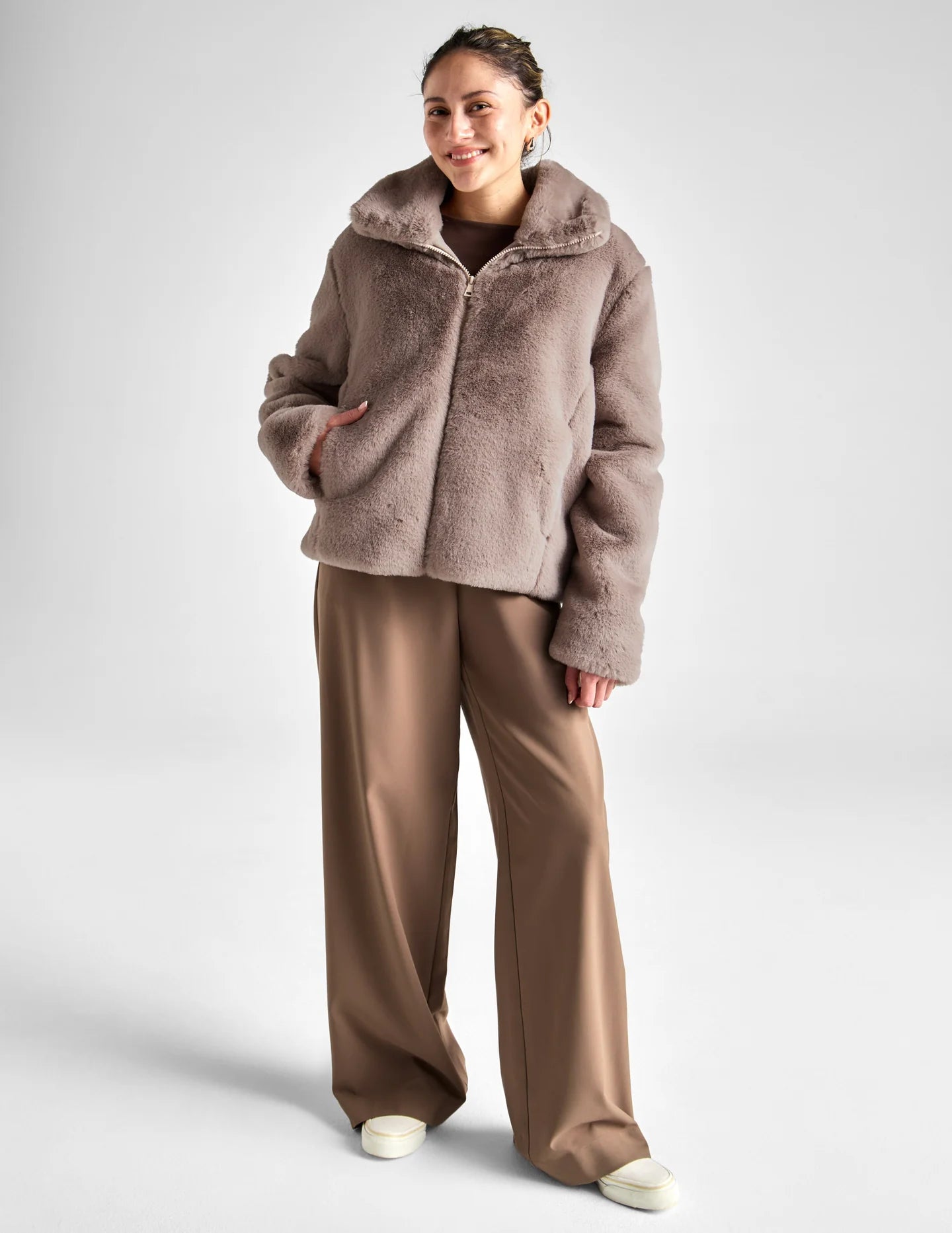 BEYOND YOGA- ON THE LIST FAUX FUR JACKET