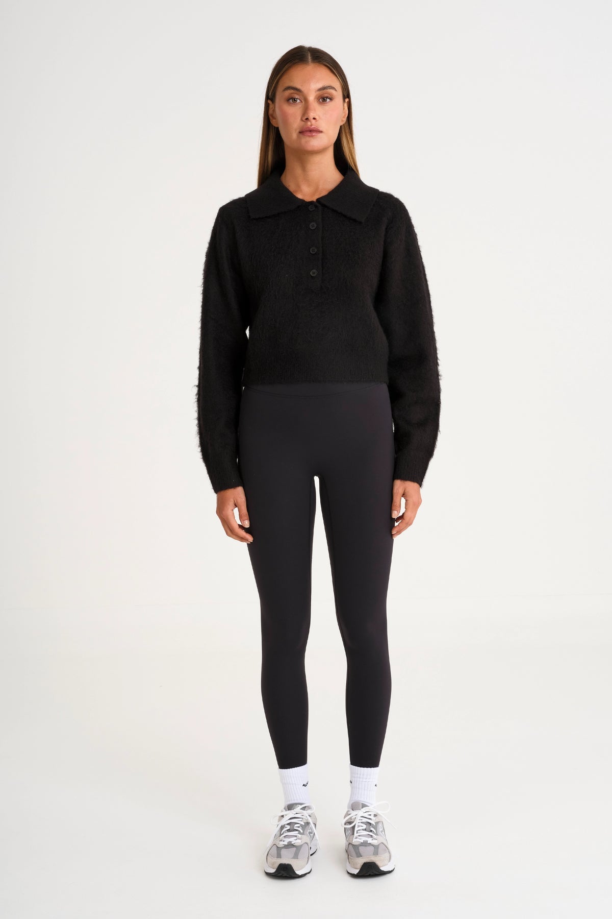 ALL FENIX- 1/2 BUTTON POLO KNIT BLACK