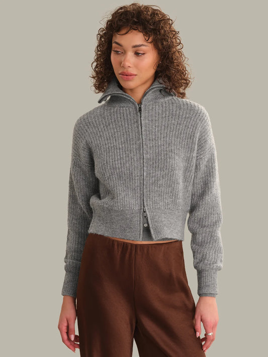 525- WESLEY CROPPED FUZZY ZIP JACKET HEATHER GRAY