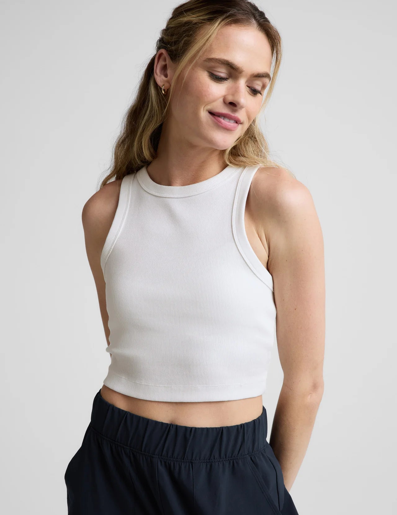 BEYOND YOGA- ON REPEAT RIB HIGH NECK CROPPED TANK