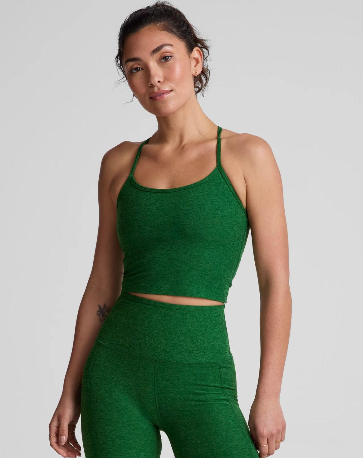 BEYOND YOGA- SPACEDYE SLIM RACERBACK CROPPED TANK-GREEN