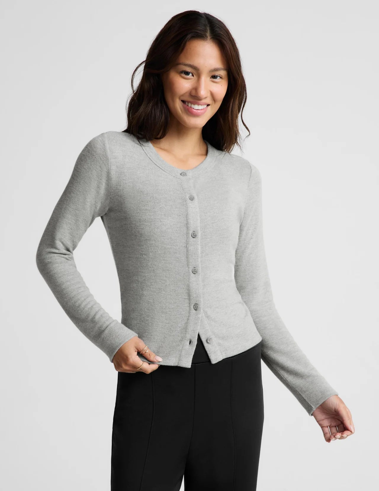 BEYOND YOGA- LUXELAYER FITTED CARDIGAN HEATHER GRAY