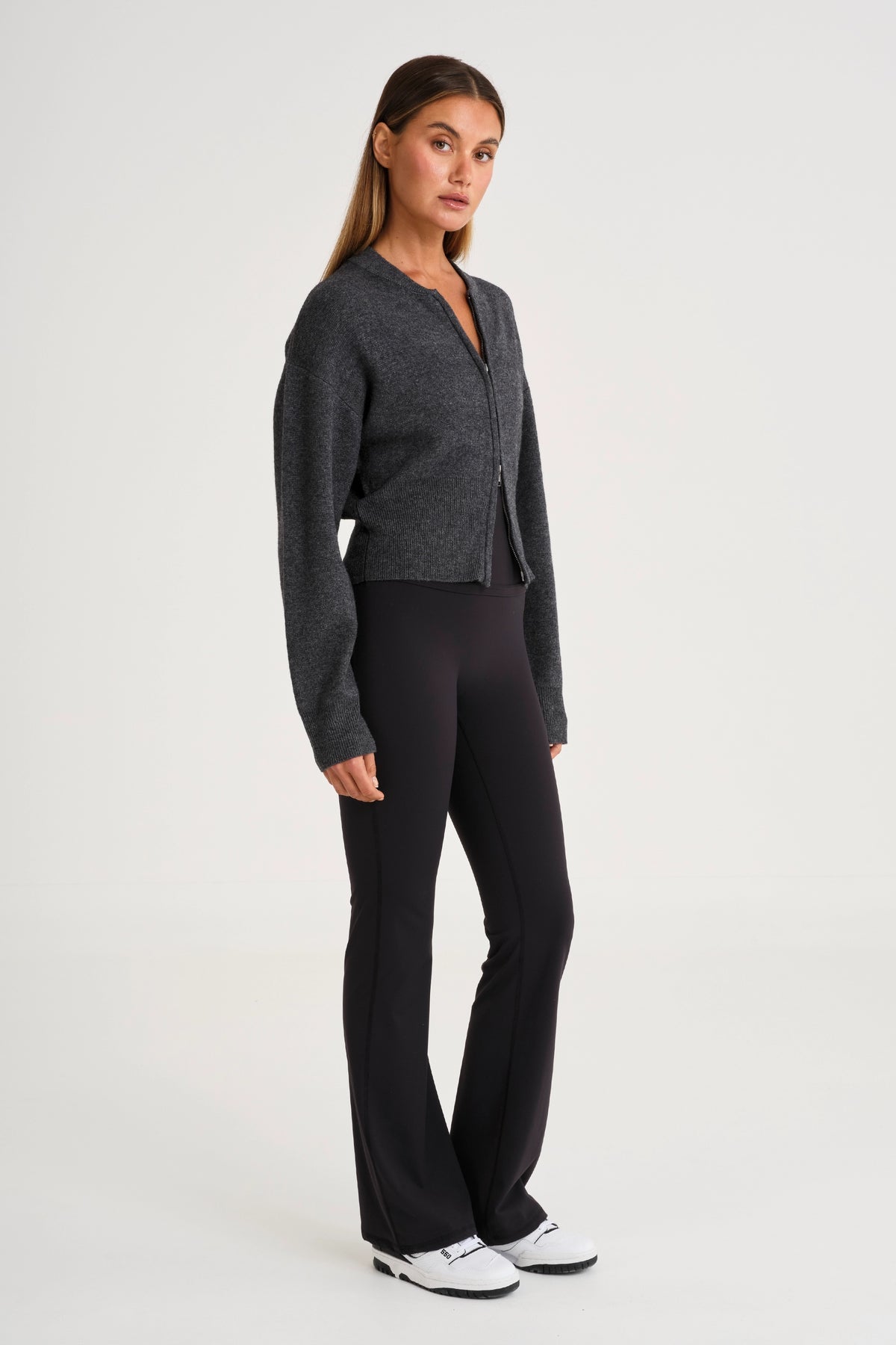 ALL FENIX- TWO WAY ZIP KNIT BOMBER CHARCOAL