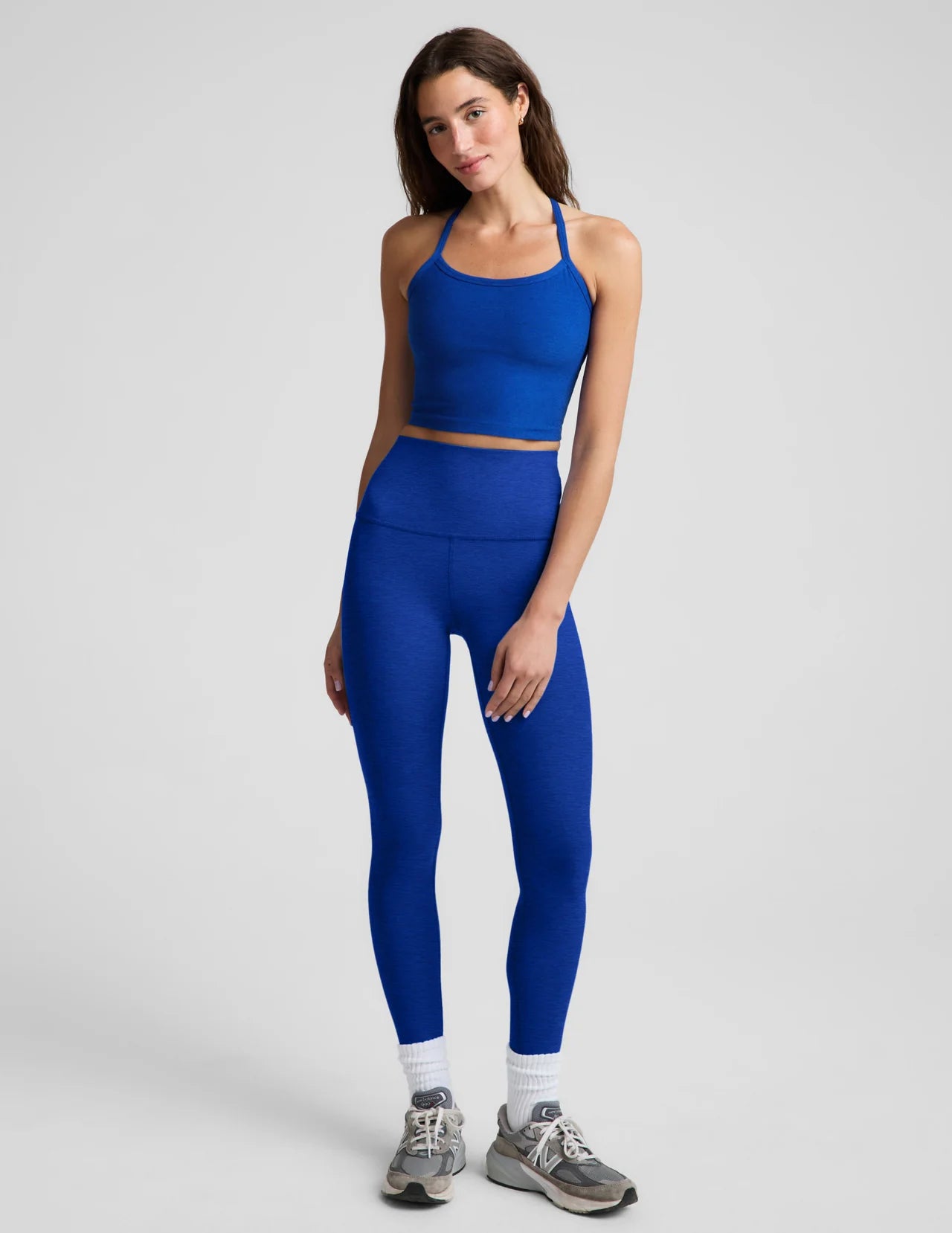 BEYOND YOGA- SPACEDYE SLIM RACERBACK CROPPED TANK ULTRA HEATHER BLUE