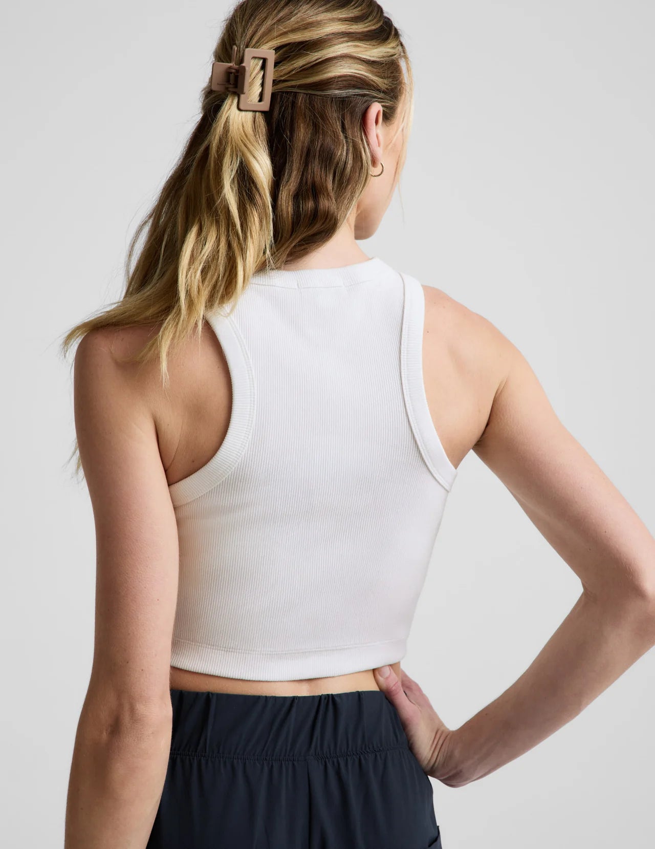 BEYOND YOGA- ON REPEAT RIB HIGH NECK CROPPED TANK