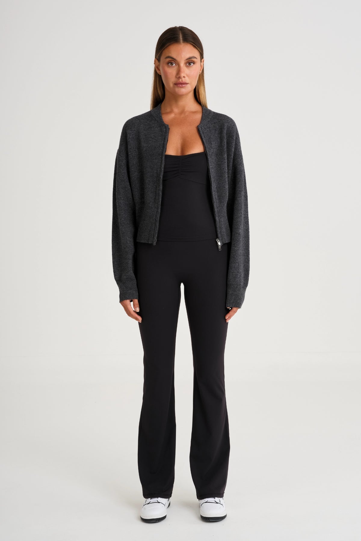 ALL FENIX- TWO WAY ZIP KNIT BOMBER CHARCOAL