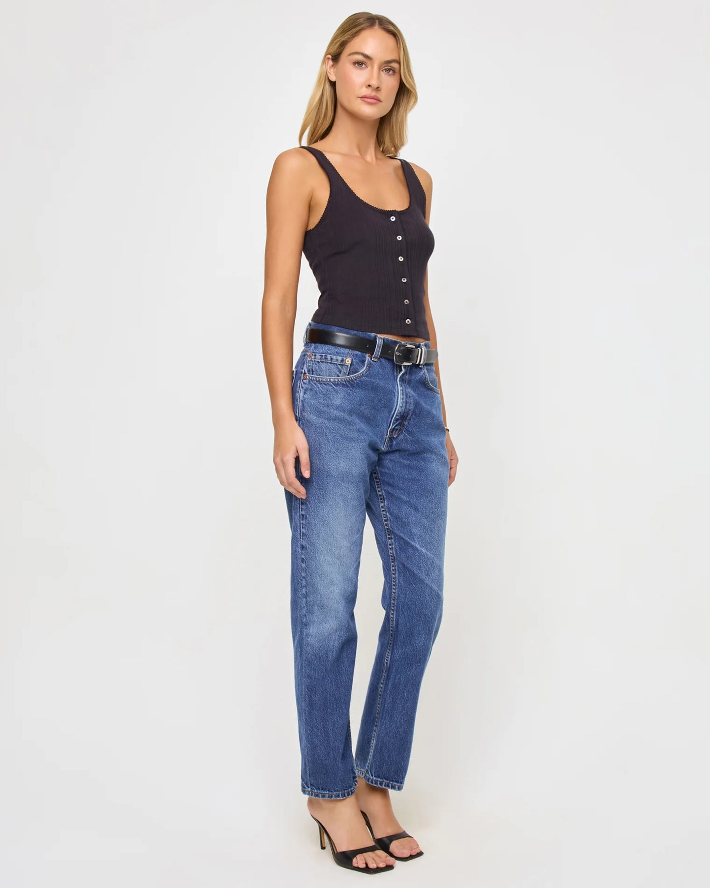 L*SPACE- JEANIE POINTELLE TANK BLACK