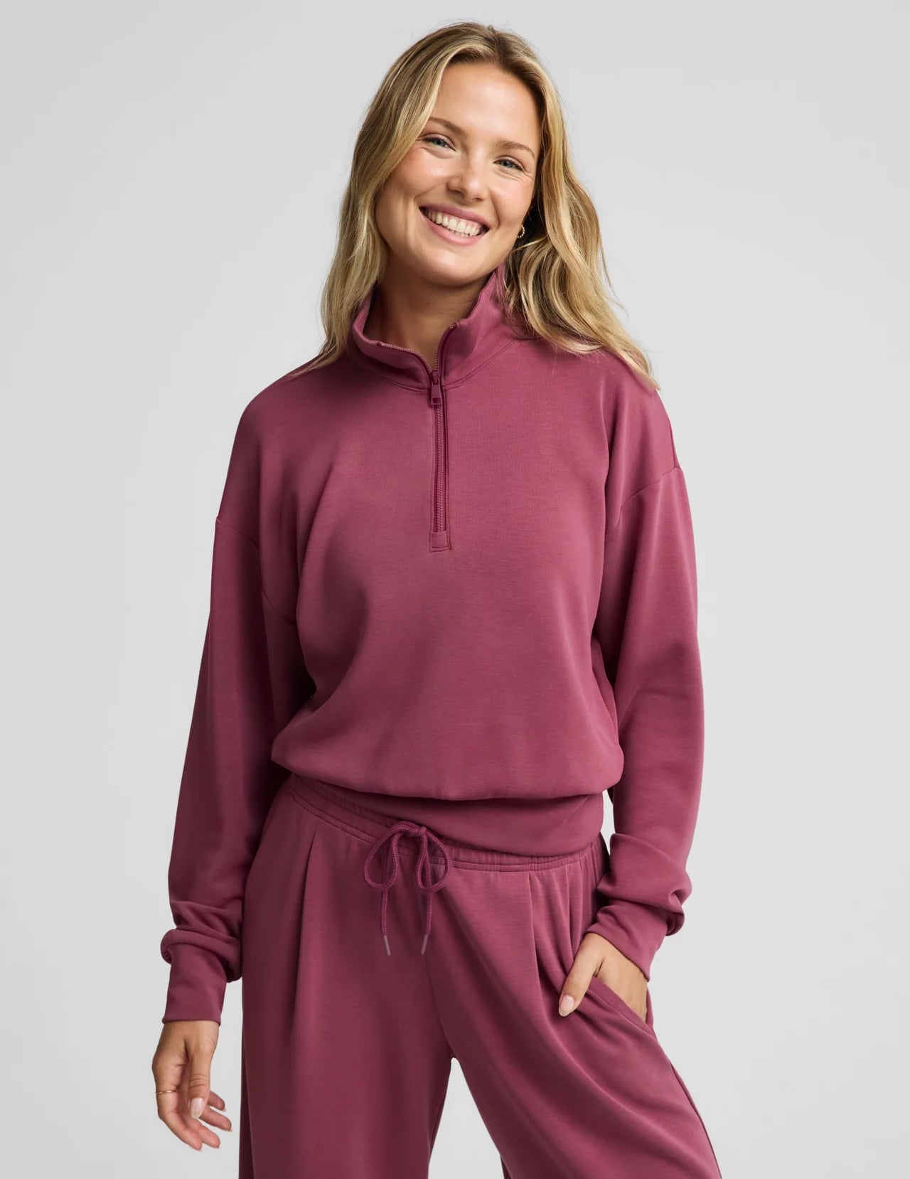 BEYOND YOGA- LUXE SANDWASH HALF ZIP PULLOVER