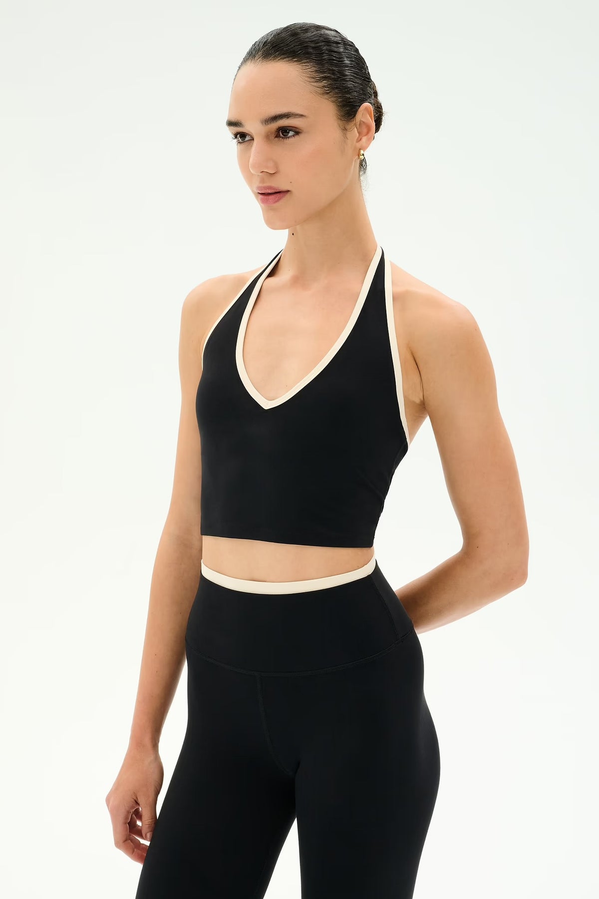 SPLITS59- RORY AIRWEIGHT HALTER BRALETTE BLACK/CREME