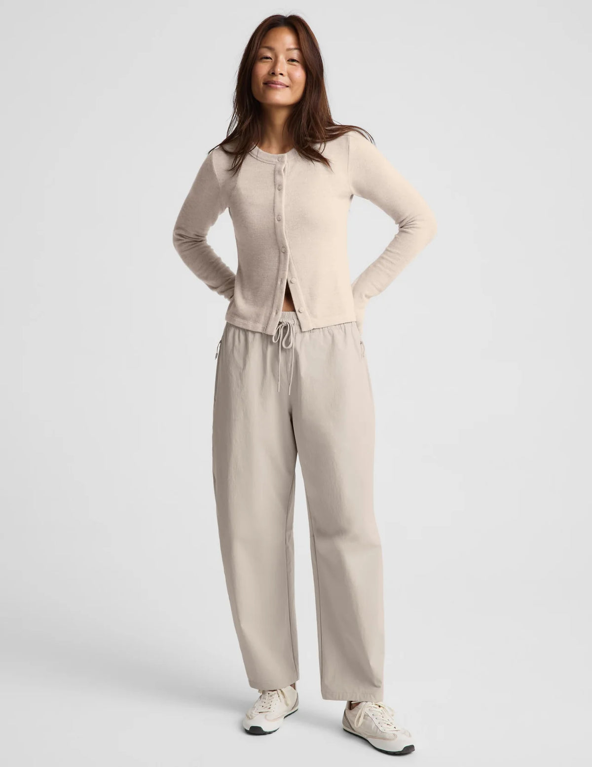 BEYOND YOGA- LUXELAYER FITTED CARDIGAN OATMEAL HEATHER