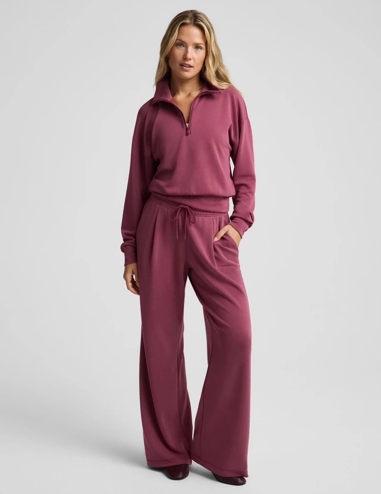 BEYOND YOGA- LUXE SANDWASH HALF ZIP PULLOVER
