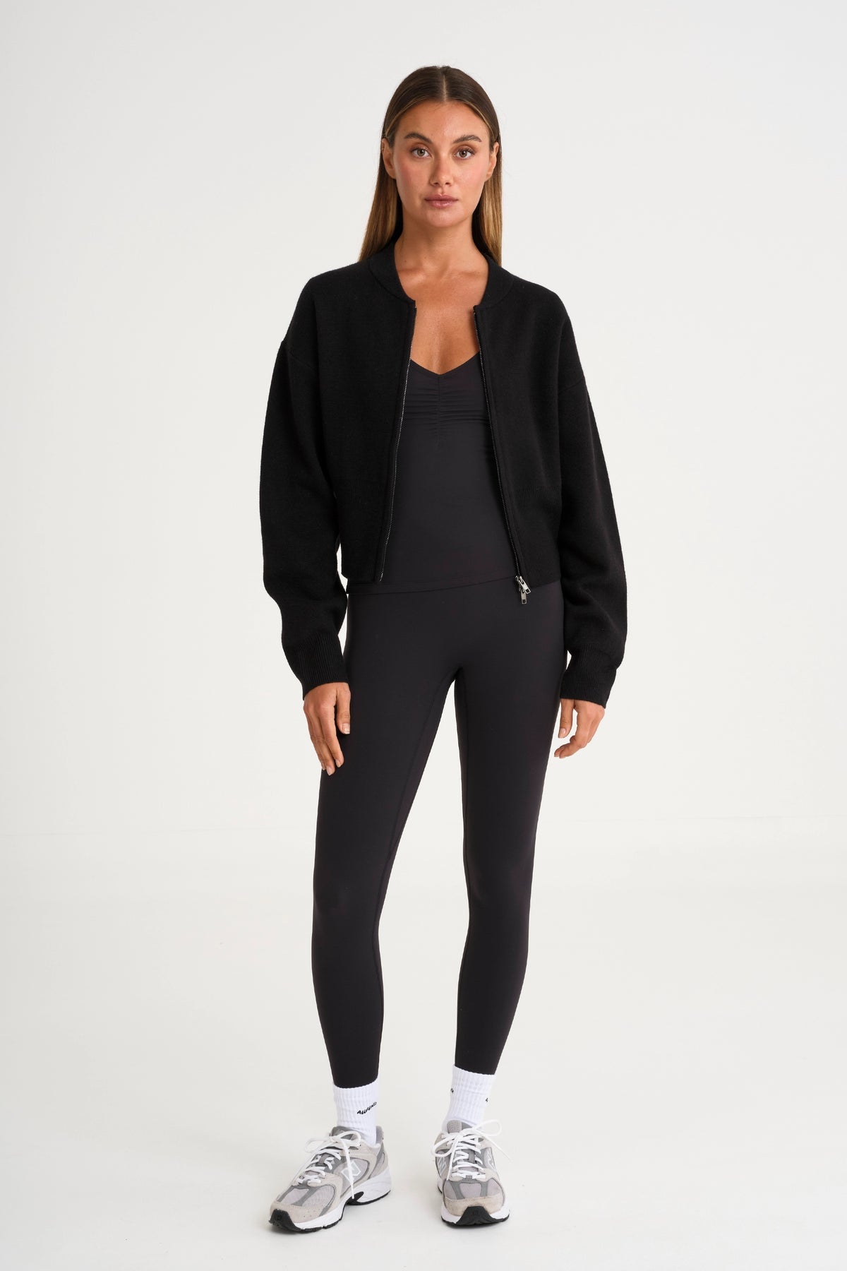 ALL FENIX- TWO WAY ZIP KNIT BOMBER BLACK