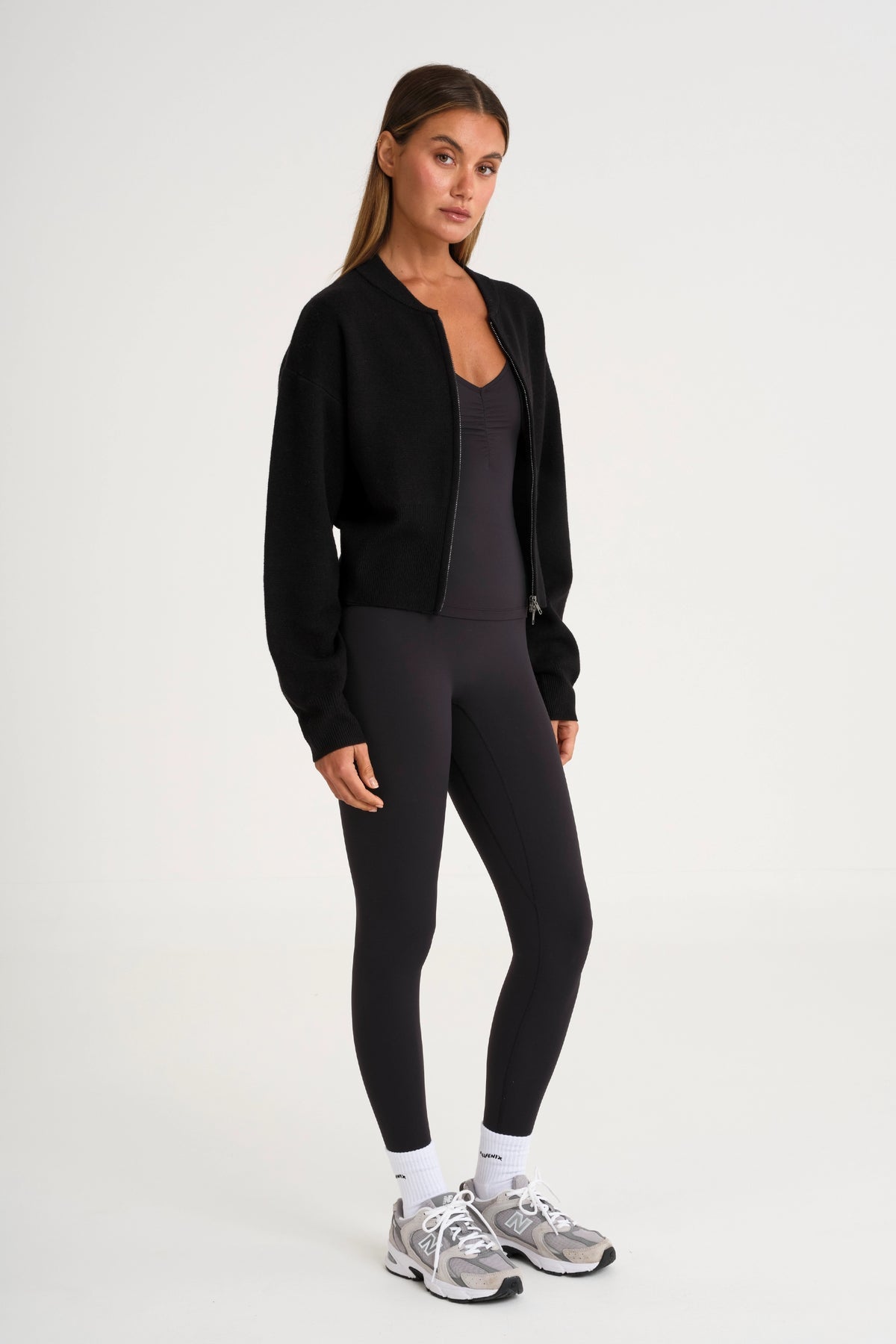 ALL FENIX- TWO WAY ZIP KNIT BOMBER BLACK