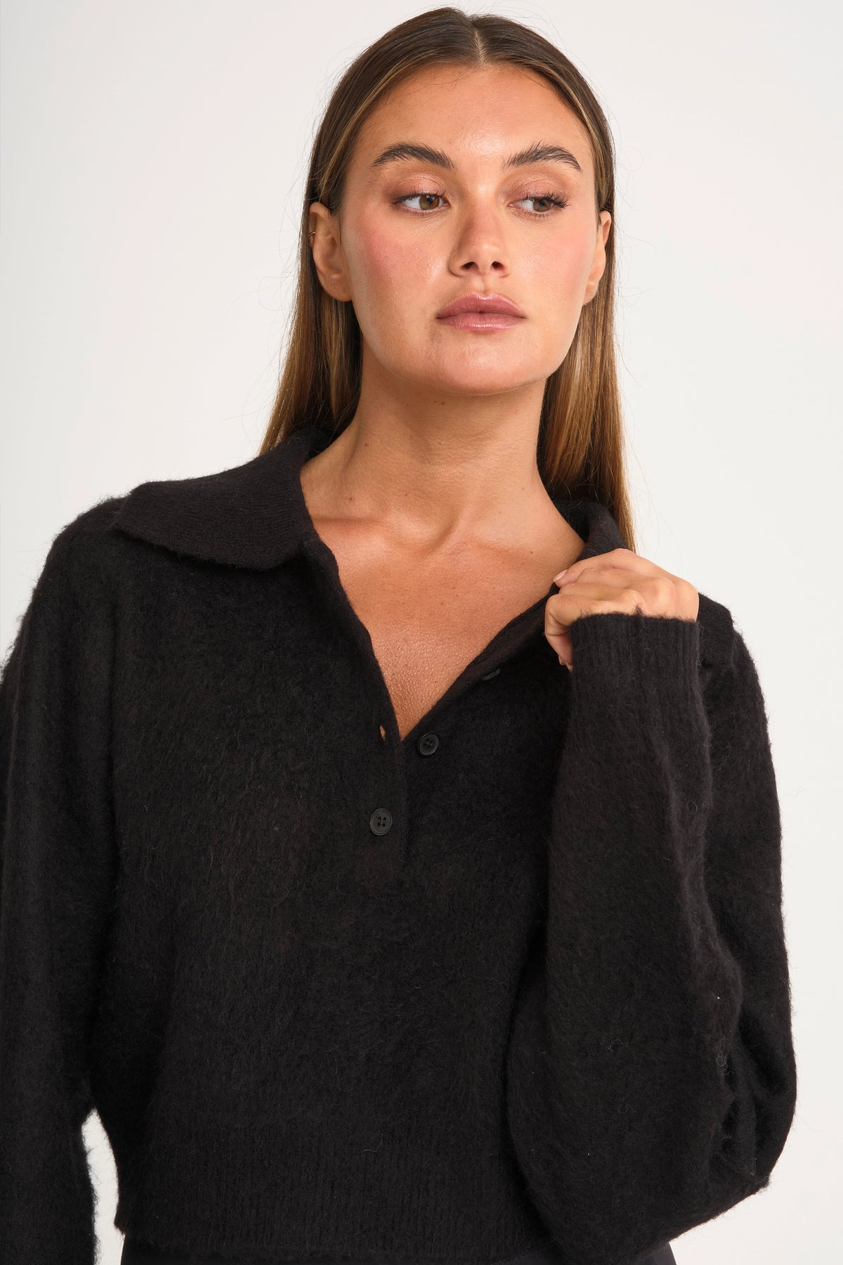 ALL FENIX- 1/2 BUTTON POLO KNIT BLACK
