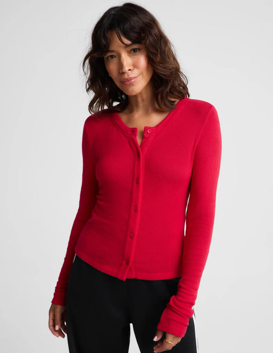 BEYOND YOGA- LUXELAYER FITTED CARDIGAN SCARLET RED