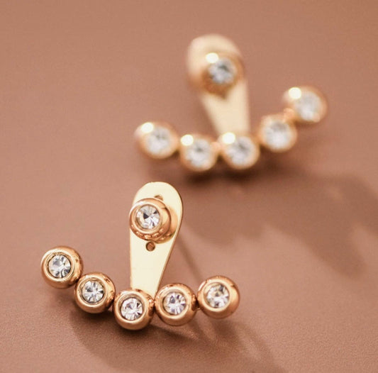 18K GOLD PLATED WHITE CRYSTAL EAR JACKET STUDS