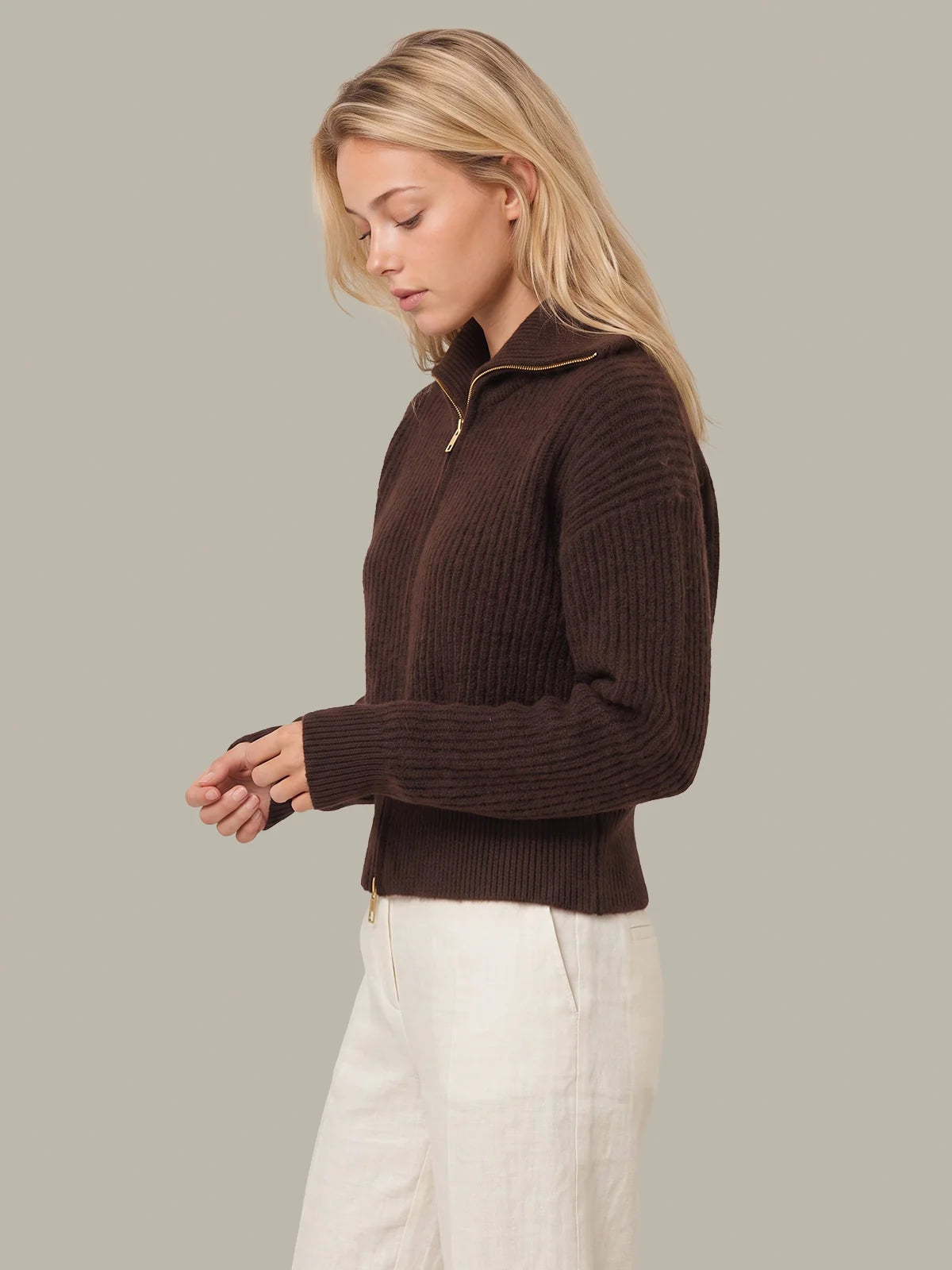 525 WESLEY CROPPED ZIP FUZZY JACKET CHOCOLATE PLUM